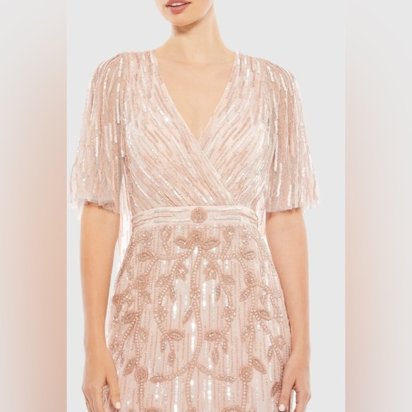 MAC DUGGAL
Pink Embellished Cap Sleeve Faux Wrap Trumpet Gown size 8. - Picture 5 of 17